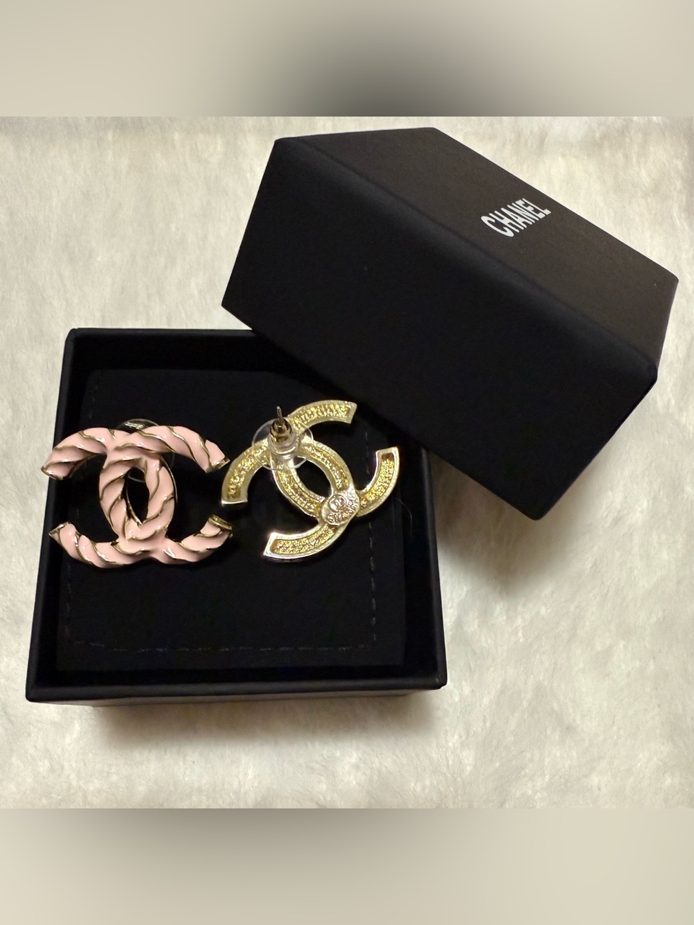 TWIST Soft Pink Enamel and Gold Braided Monogram Luxury Earrings